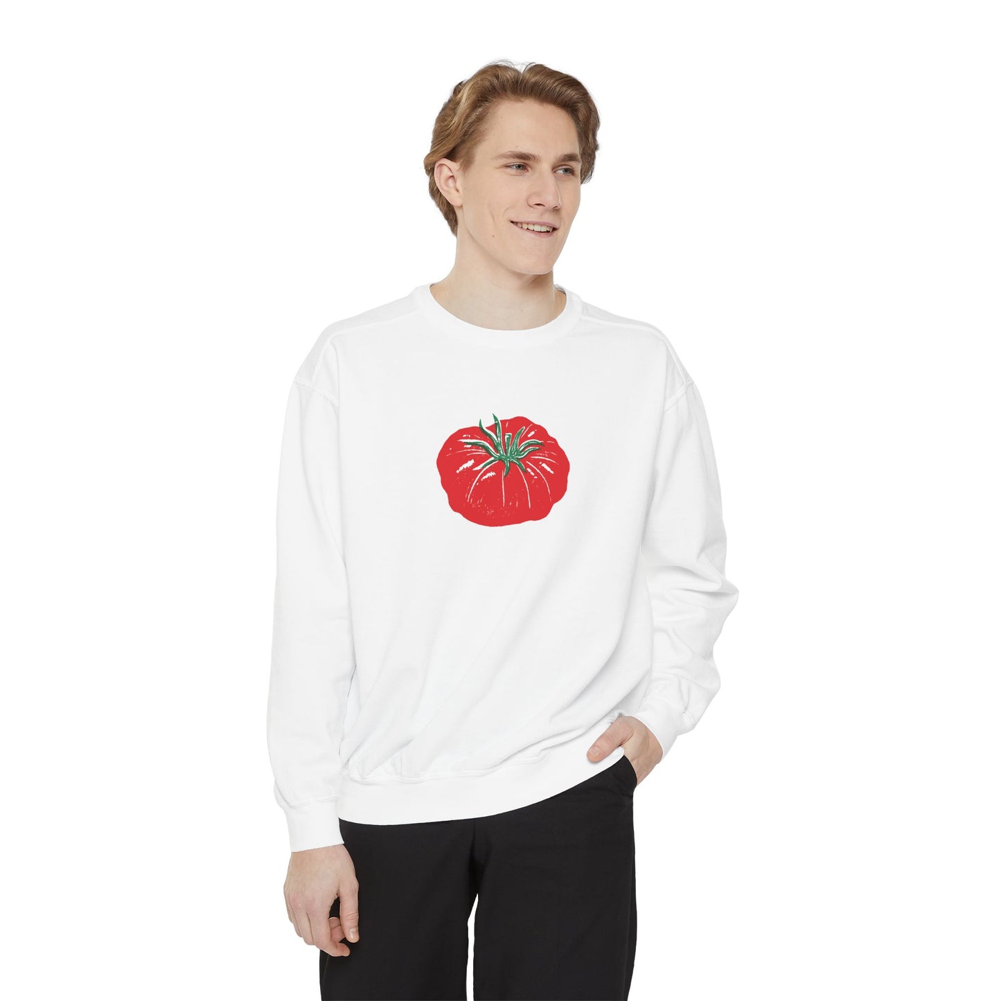 Tomato Linocut Crewneck | Minimal Block Print Sweater