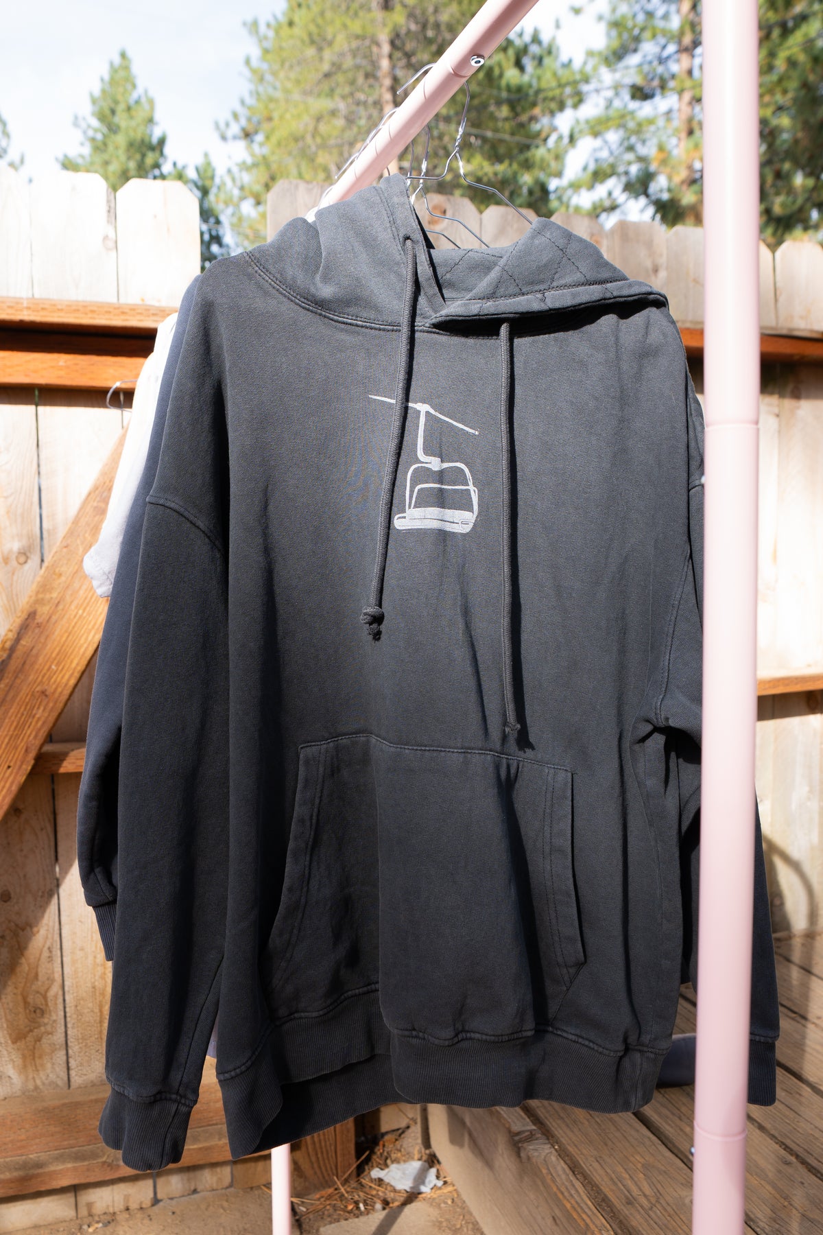 "Another Lap" Upcycled Faded Black Hoodie Unisex Large