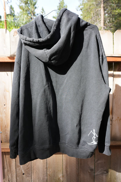 "Another Lap" Upcycled Faded Black Hoodie Unisex Large