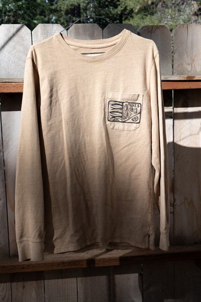 "Tinned Fish" Upcycled Tan Long Sleeve T-shirt Unisex Small
