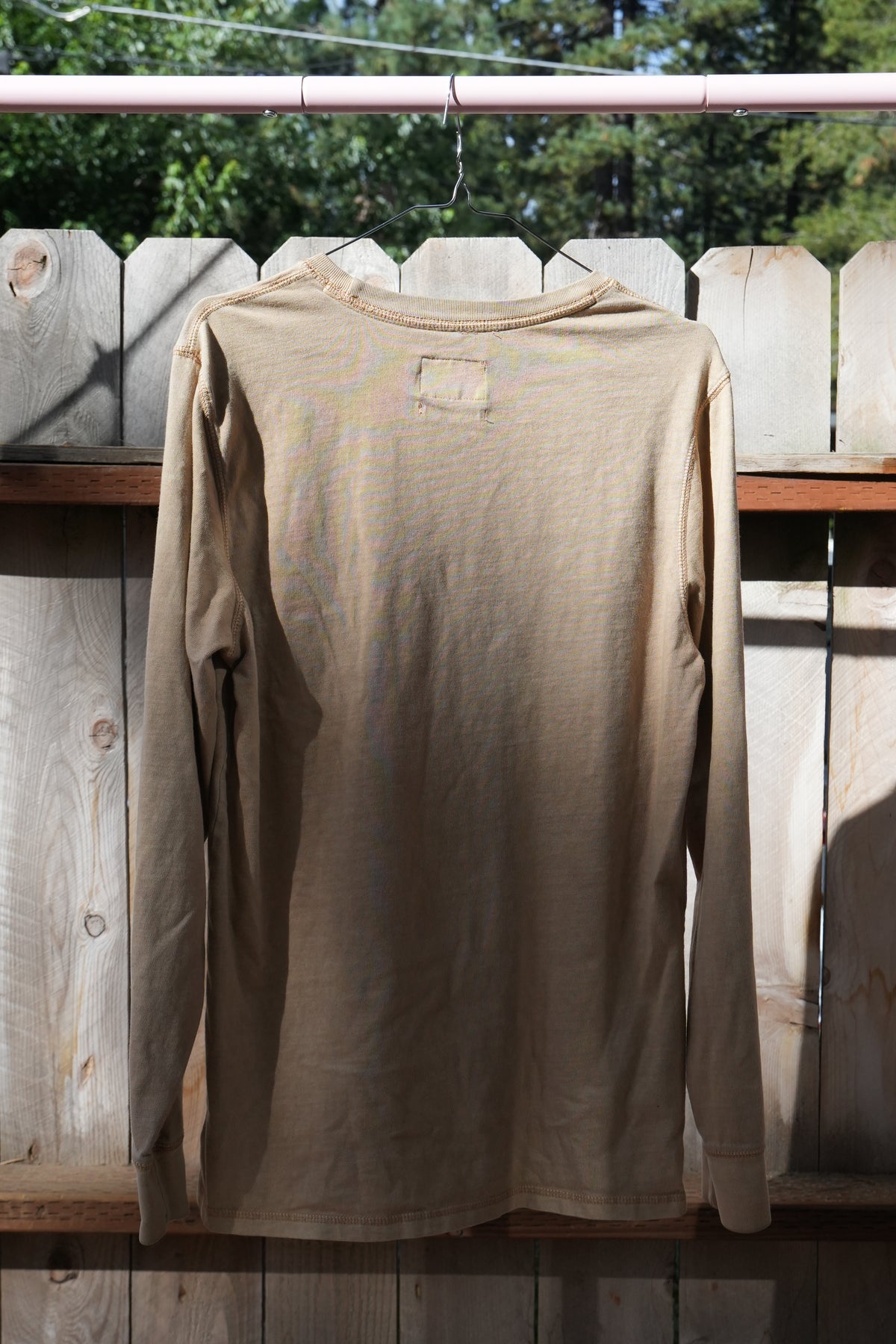 "Tinned Fish" Upcycled Tan Long Sleeve T-shirt Unisex Small