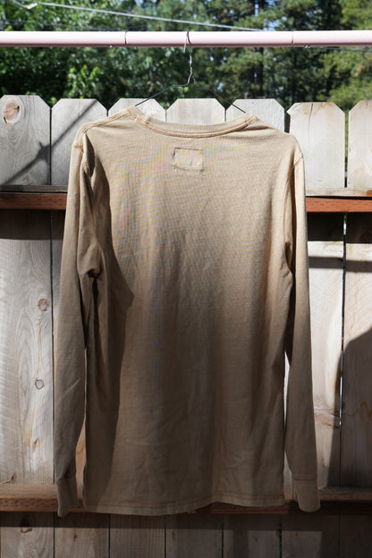 "Tinned Fish" Upcycled Tan Long Sleeve T-shirt Unisex Small