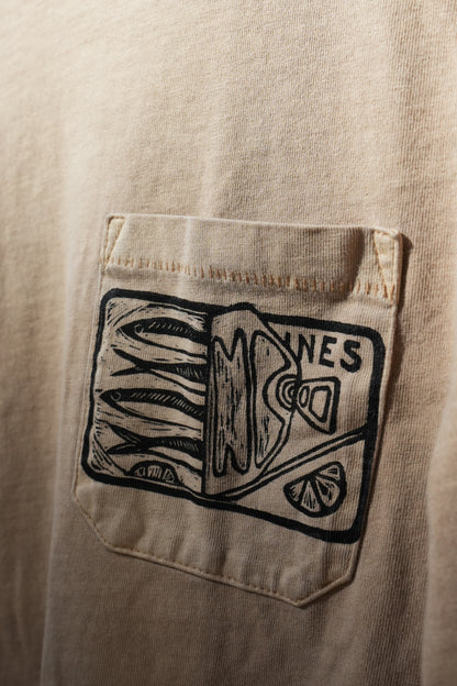 "Tinned Fish" Upcycled Tan Long Sleeve T-shirt Unisex Small