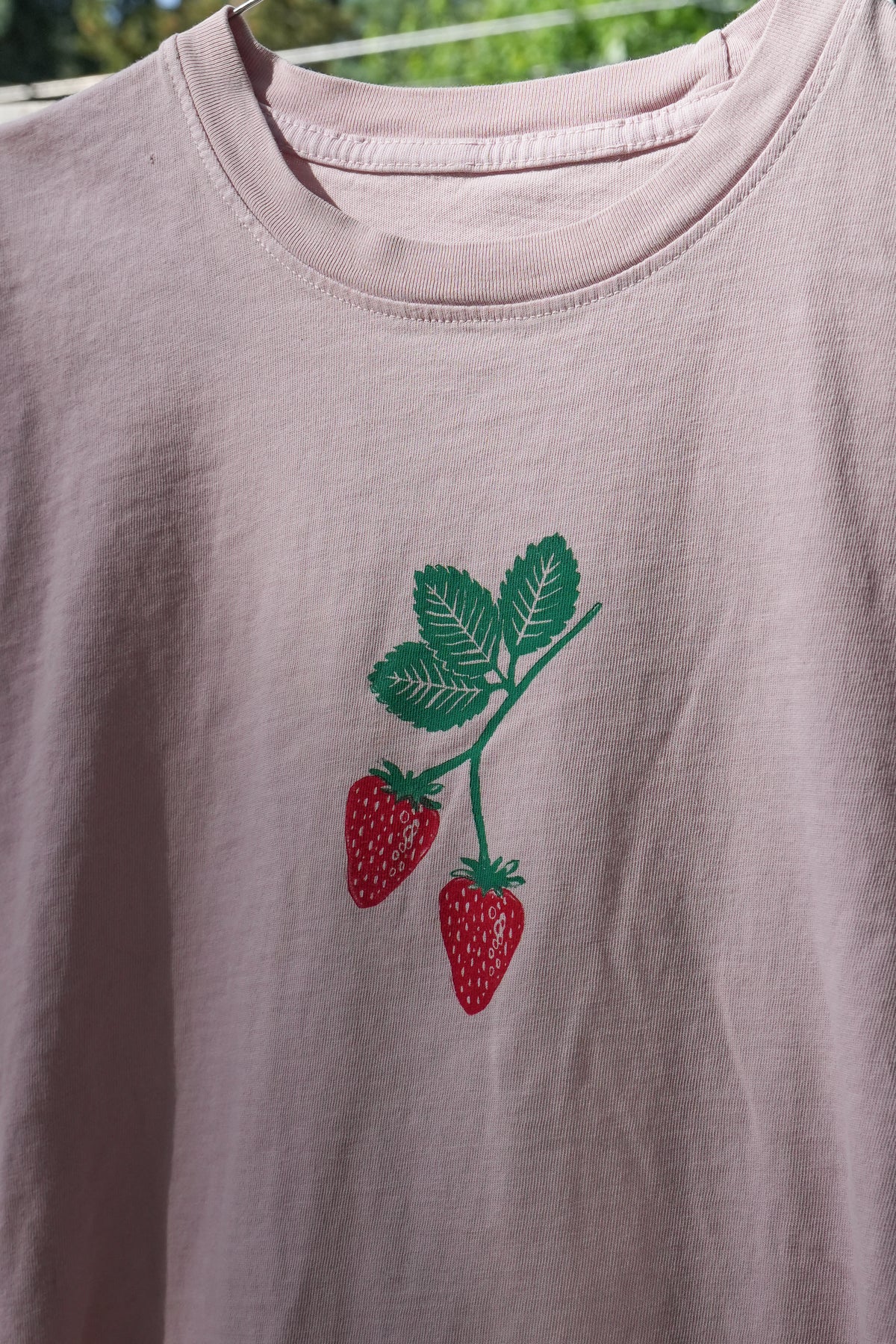 "Strawberries" Upcycled Pink T-shirt Women's Medium